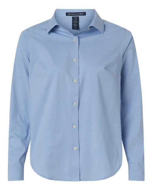 Devon & Jones DG505W Women's CrownLux Performance® Spencer Poplin Dress Shirt - Light Blue Melange