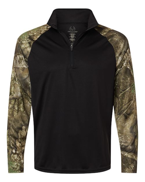Load image into Gallery viewer, RealTree RT5703 Unisex Realtree® Performance Colorblocked Quarter-Zip Pullover - Camo/ Black

