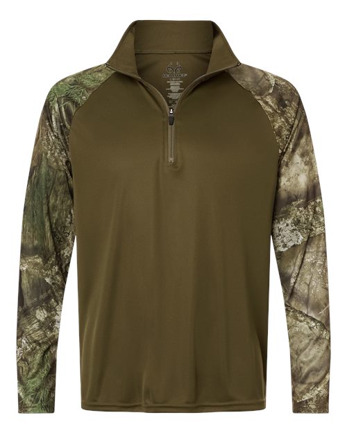 Load image into Gallery viewer, RealTree RT5703 Unisex Realtree® Performance Colorblocked Quarter-Zip Pullover - Camo/ Green
