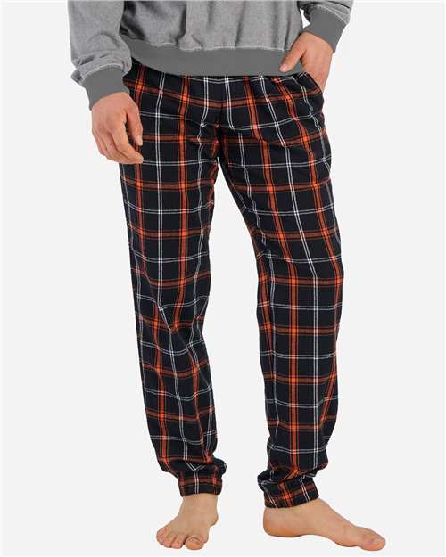 Boxercraft BM6625 Unisex Flannel Joggers - Black/ Orange/ White Plaid