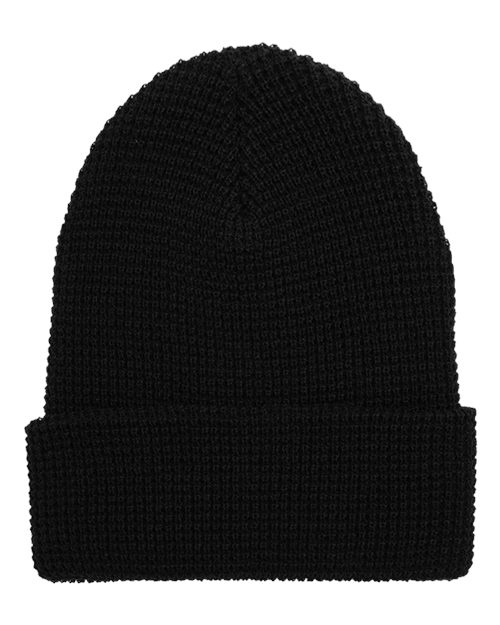YP Classics 2501KC Waffle Cuffed Knit Beanie - Black