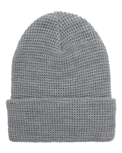YP Classics 2501KC Waffle Cuffed Knit Beanie - Heather Grey