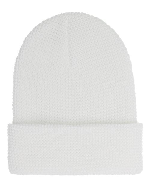 YP Classics 2501KC Waffle Cuffed Knit Beanie - White