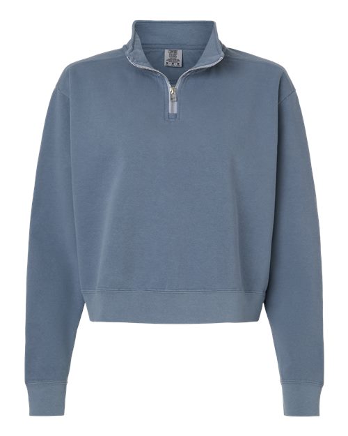Women's Garment-Dyed Mid-Length Quarter-Zip Sweatshirt - Blue Jean