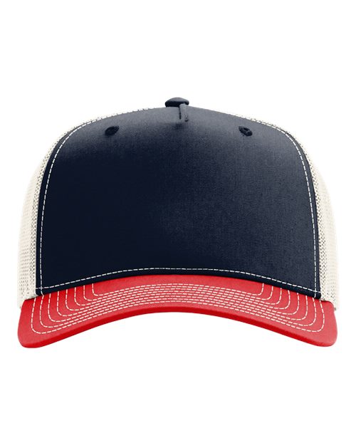 Richardson 112FPC Five-Panel Champ Trucker Cap - Navy/ Birch/ Red