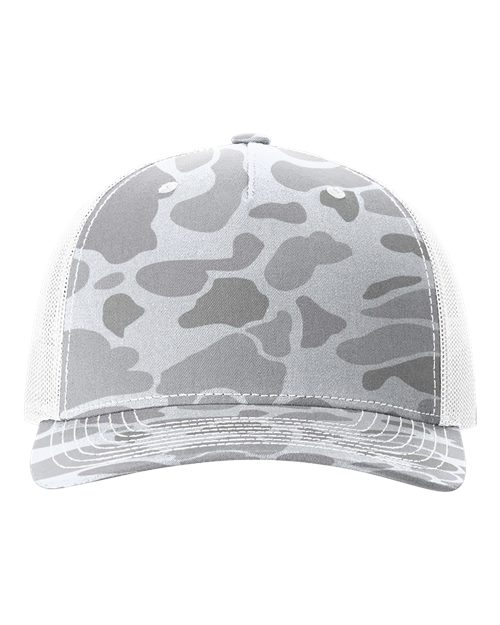 Load image into Gallery viewer, Richardson 112PFP Printed Five-Panel Trucker Cap - Blizzard Duck Camo/ White
