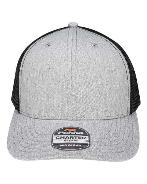 Load image into Gallery viewer, Pukka 6101M Charter Six-Panel Cap - Grey Heather/ Black
