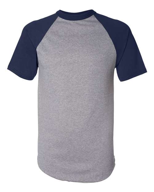 Augusta Sportswear 423 Unisex Raglan Baseball Jersey - Athletic Heather/ Navy