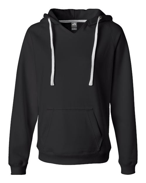 J. America 8836 Women's Sueded V-Neck Hooded Sweatshirt - Black