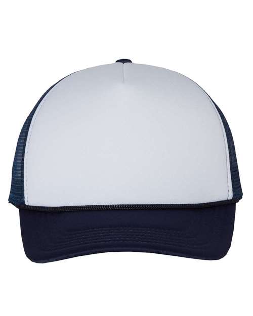 Valucap VC700 Foam Mesh-Back Trucker Cap - White/ Navy