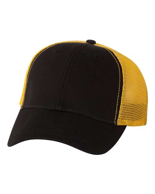 Load image into Gallery viewer, Valucap AH80 Bio-Washed Trucker Cap - Black/ Gold
