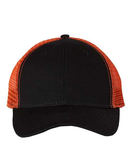 Load image into Gallery viewer, Valucap AH80 Bio-Washed Trucker Cap - Black/ Orange
