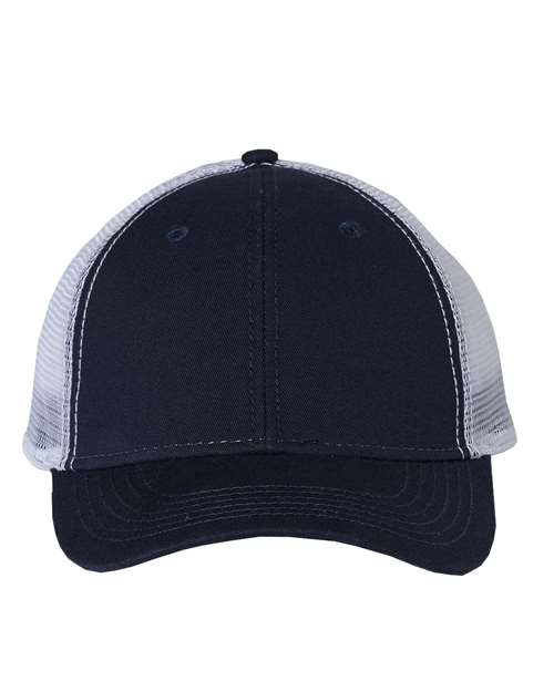 Load image into Gallery viewer, Valucap AH80 Bio-Washed Trucker Cap - Navy/ White
