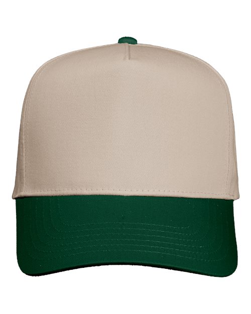 Valucap 8869 Five-Panel Twill Cap - Khaki/ Forest Green