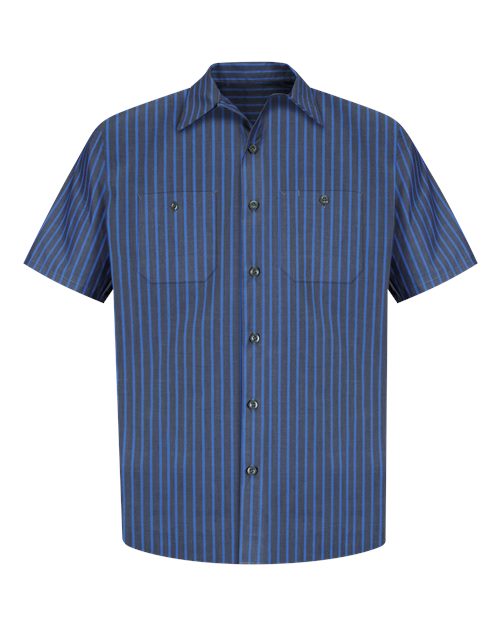 Red Kap SP24 Men's Industrial Short Sleeve Work Shirt - Grey/ Blue Stripe