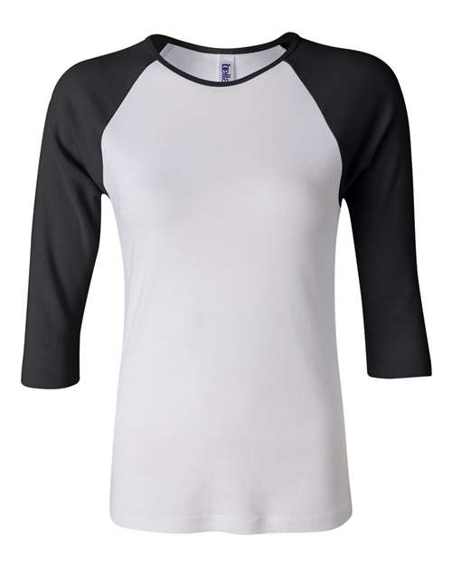 Load image into Gallery viewer, Women’s 1X1 Baby Rib Raglan Three-Quarter Sleeve Tee
