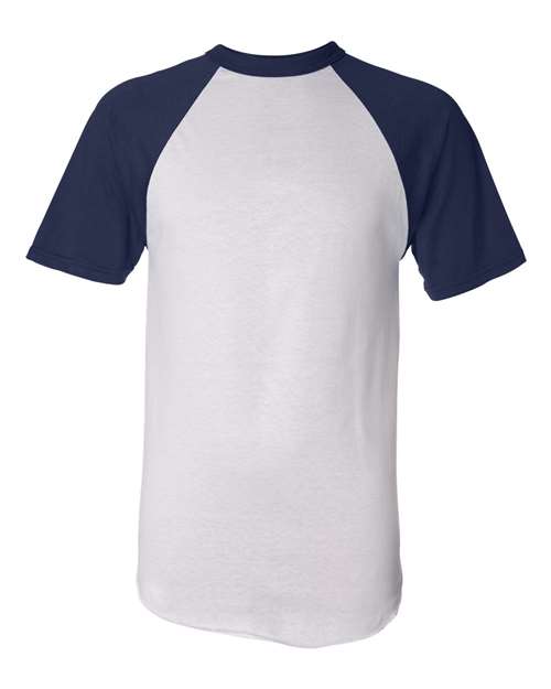 Load image into Gallery viewer, Augusta Sportswear 423 Unisex Raglan Baseball Jersey - White/ Navy
