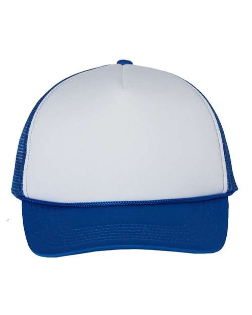 Load image into Gallery viewer, Valucap VC700 Foam Mesh-Back Trucker Cap - White/ Royal
