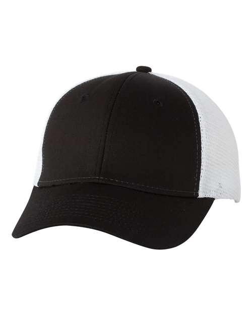 Valucap VC400 Mesh-Back Twill Trucker Cap - Black/ White