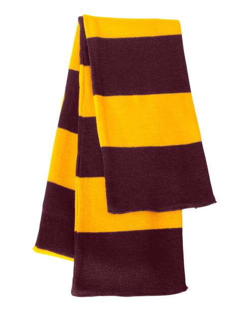 Sportsman SP02 Rugby-Striped Knit Scarf - Maroon/ Gold