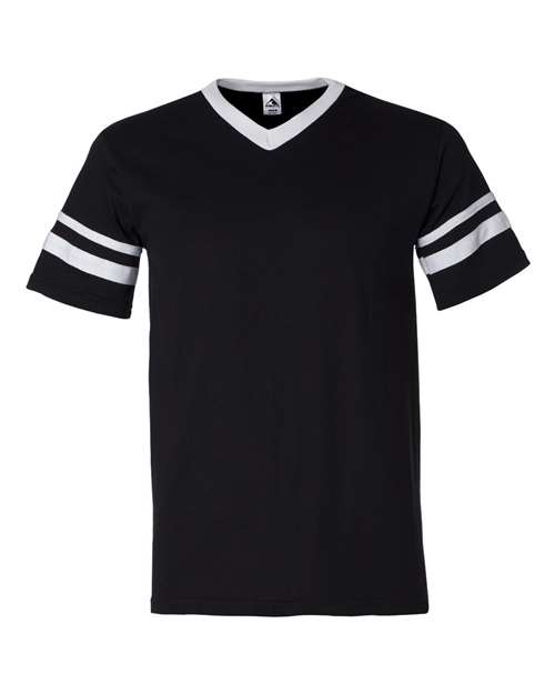 Load image into Gallery viewer, Augusta Sportswear 360 V-Neck Jersey with Striped Sleeves - Black/ White
