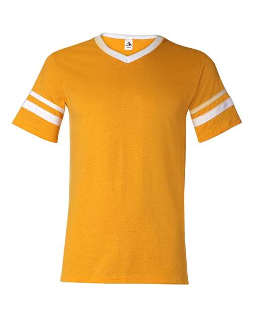 Load image into Gallery viewer, Augusta Sportswear 360 V-Neck Jersey with Striped Sleeves - Gold/ White
