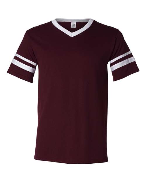 Augusta Sportswear 360 V-Neck Jersey with Striped Sleeves - Maroon/ White