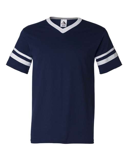 Augusta Sportswear 360 V-Neck Jersey with Striped Sleeves - Navy/ White