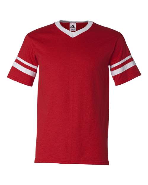 Load image into Gallery viewer, Augusta Sportswear 360 V-Neck Jersey with Striped Sleeves - Red/ White
