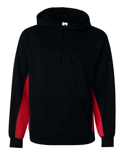 Badger 1454 Men's Performance Fleece Hooded Sweatshirt - Black/ Red
