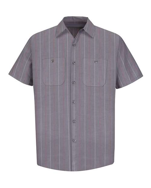 Load image into Gallery viewer, Red Kap SP24 Men's Industrial Short Sleeve Work Shirt - Charcoal/ Red/ White Stripe

