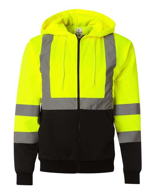 Kishigo JS102-103 Unisex Hi-Vis Full-Zip Hooded Sweatshirt - Lime