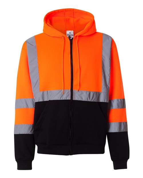 Kishigo JS102-103 Unisex Hi-Vis Full-Zip Hooded Sweatshirt - Orange