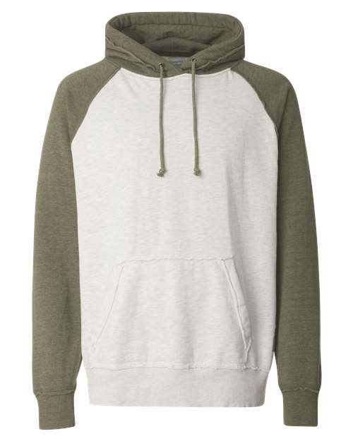J. America 8885 Men's Vintage Heather Hooded Sweatshirt - Oatmeal Heather/ Army Heather