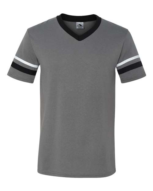 Load image into Gallery viewer, Augusta Sportswear 360 V-Neck Jersey with Striped Sleeves - Graphite/ Black/ White
