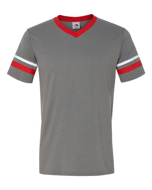 Augusta Sportswear 360 V-Neck Jersey with Striped Sleeves - Graphite/ Red/ White