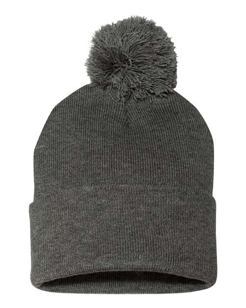 Load image into Gallery viewer, Sportsman SP15 12" Pom-Pom Cuffed Beanie - Dark Heather Grey

