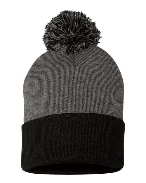 Load image into Gallery viewer, Sportsman SP15 12" Pom-Pom Cuffed Beanie - Dark Heather Grey/ Black
