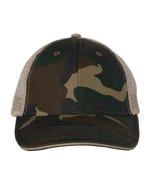Valucap S102 Sandwich Trucker Cap - Green Camo/ Tan