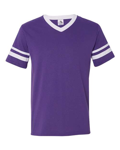 Load image into Gallery viewer, Augusta Sportswear 360 V-Neck Jersey with Striped Sleeves - Purple/ White
