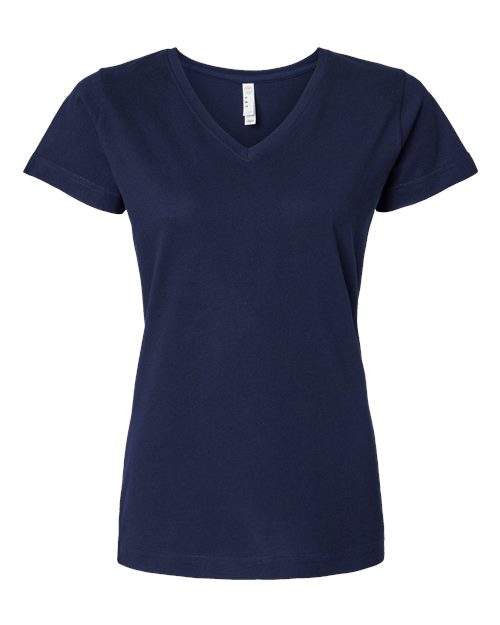 LAT 3507 Women's Fine Jersey V-Neck Tee - Navy