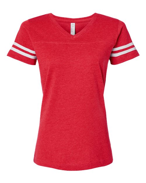 Load image into Gallery viewer, LAT 3537 Women's Football V-Neck Fine Jersey Tee - Vintage Red/ White
