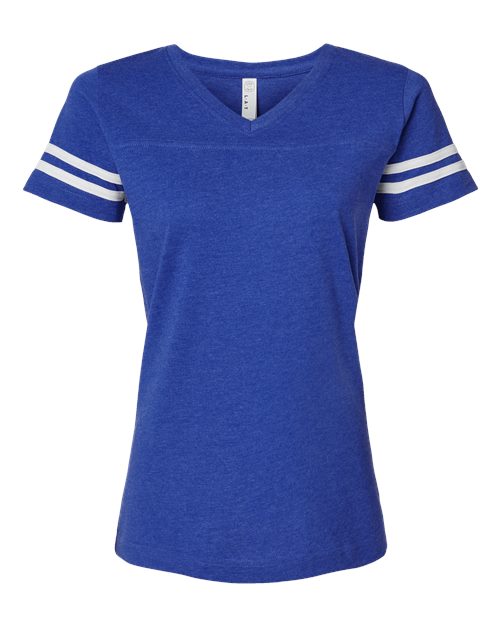 Load image into Gallery viewer, LAT 3537 Women's Football V-Neck Fine Jersey Tee - Vintage Royal/ White

