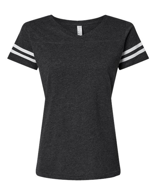 Load image into Gallery viewer, LAT 3537 Women's Football V-Neck Fine Jersey Tee - Vintage Smoke/ White
