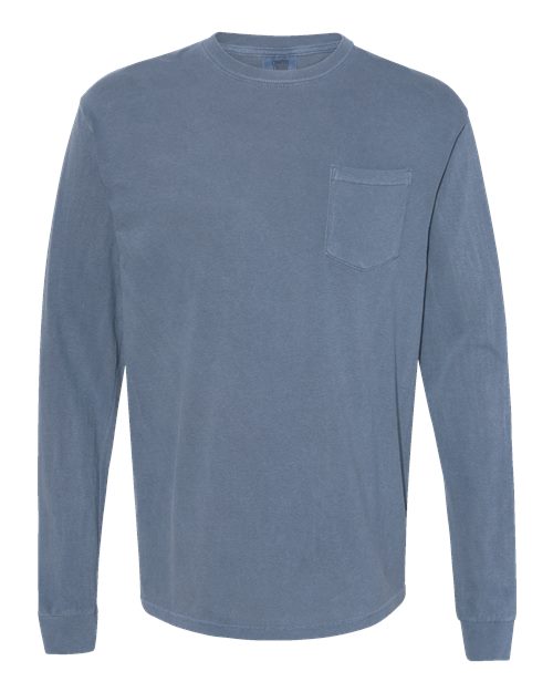 Unisex Garment-Dyed Heavyweight Long Sleeve Pocket T-Shirt - Blue Jean