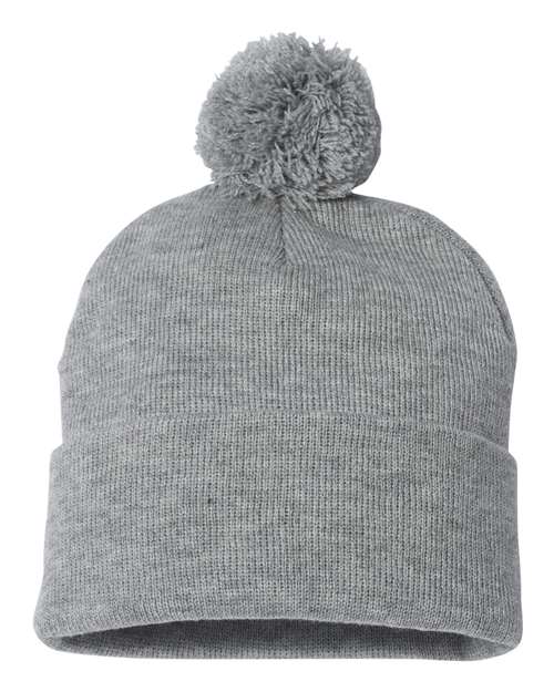 Load image into Gallery viewer, Sportsman SP15 12" Pom-Pom Cuffed Beanie - Light Heather Grey

