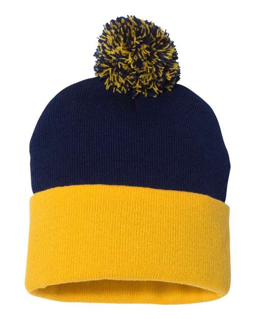 Sportsman SP15 12" Pom-Pom Cuffed Beanie - Navy/ Gold