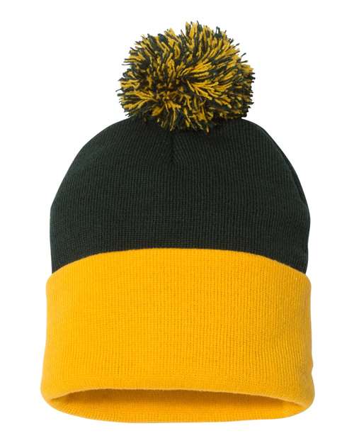 Load image into Gallery viewer, Sportsman SP15 12" Pom-Pom Cuffed Beanie - Forest/ Gold
