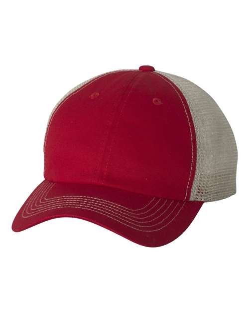 Valucap 3100 Contrast-Stitch Mesh-Back Cap - Red/ Stone