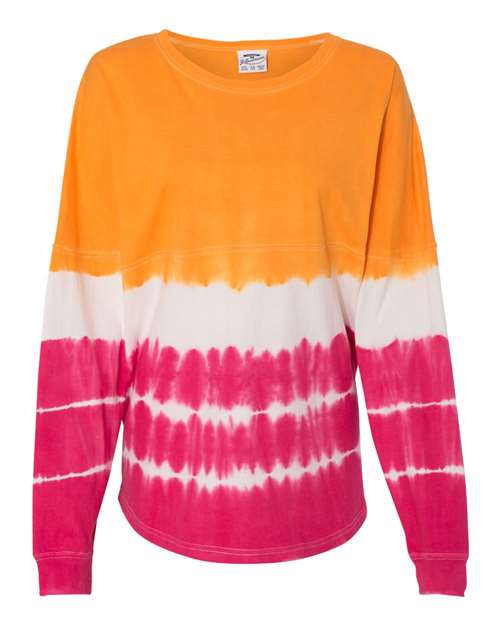 Load image into Gallery viewer, J. America 8229 Unisex Game Day Jersey Long Sleeve T-Shirt - Atomic Orange/ Cosmic Pink Tie-Dye
